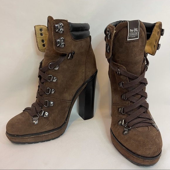 Coach Shoes - Coach Heeled Boots Size 7.5 5 inch heel with platform. Worn once.